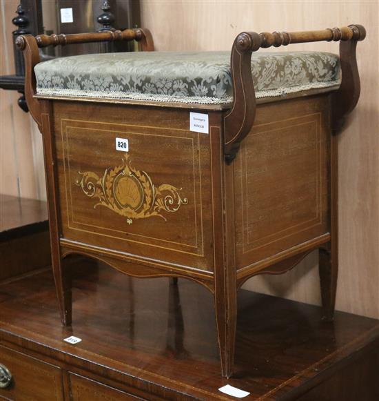 An Edwardian mahogany and inlaid piano stool W.59cm
